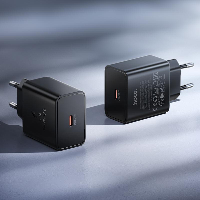 Punjač za mrežu HOCO N77, 45W, 3A, 1 x USB-C, Crni