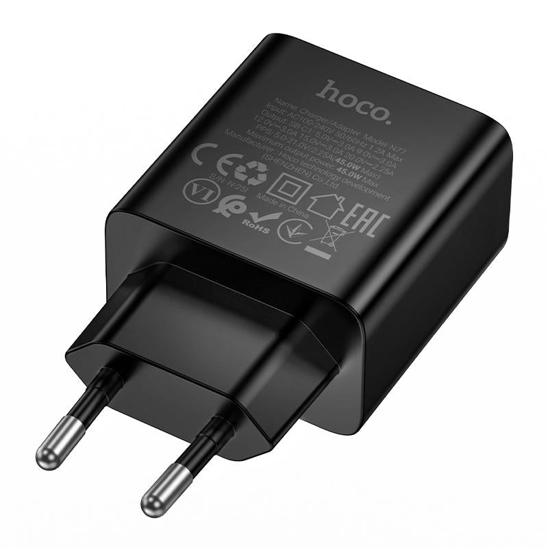 Punjač za mrežu HOCO N77, 45W, 3A, 1 x USB-C, Crni