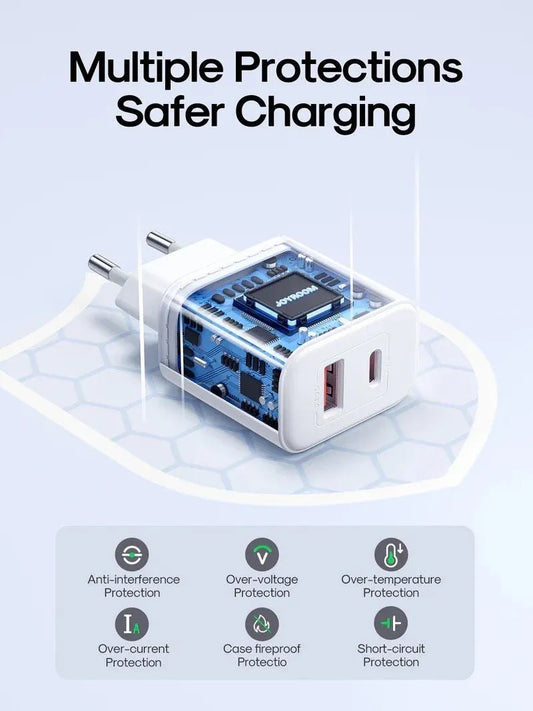 Punjač mreže Joyroom JR-TCF05, 20W, 3A, 1 x USB-A - 1 x USB-C, Bijeli
