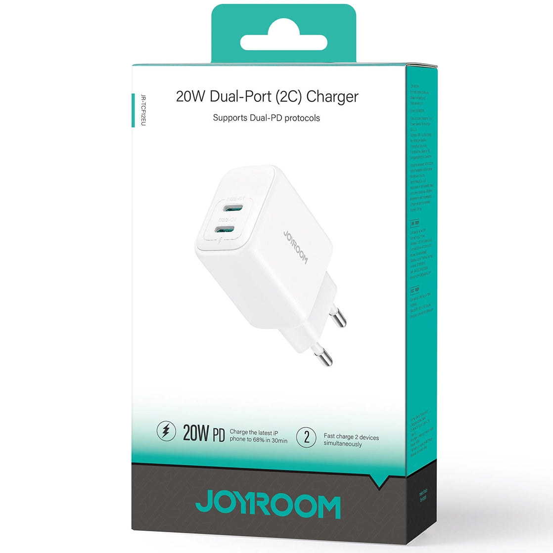 Punjač mreže Joyroom JR-TCF12, 20W, 3A, 2 x USB-C, Bijeli