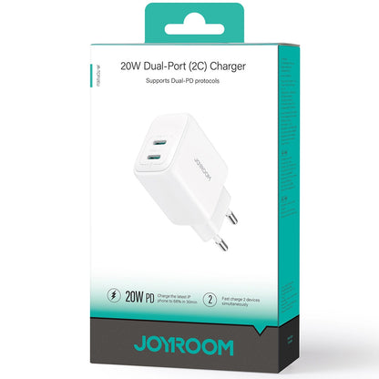 Punjač mreže Joyroom JR-TCF12, 20W, 3A, 2 x USB-C, Bijeli