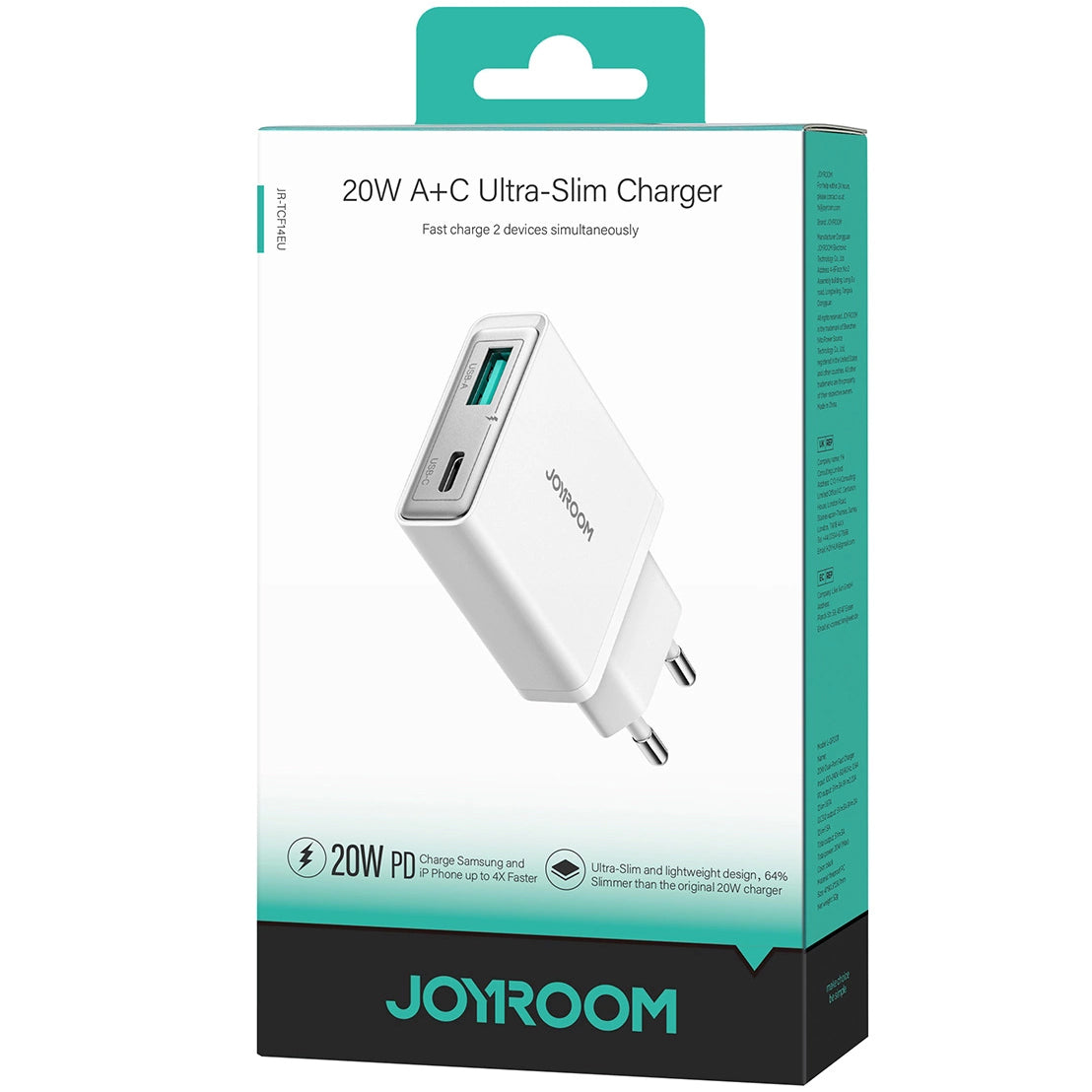 Punjač za mrežu Joyroom JR-TCF14, 20W, 3A, 1 x USB-A - 1 x USB-C, Bijeli