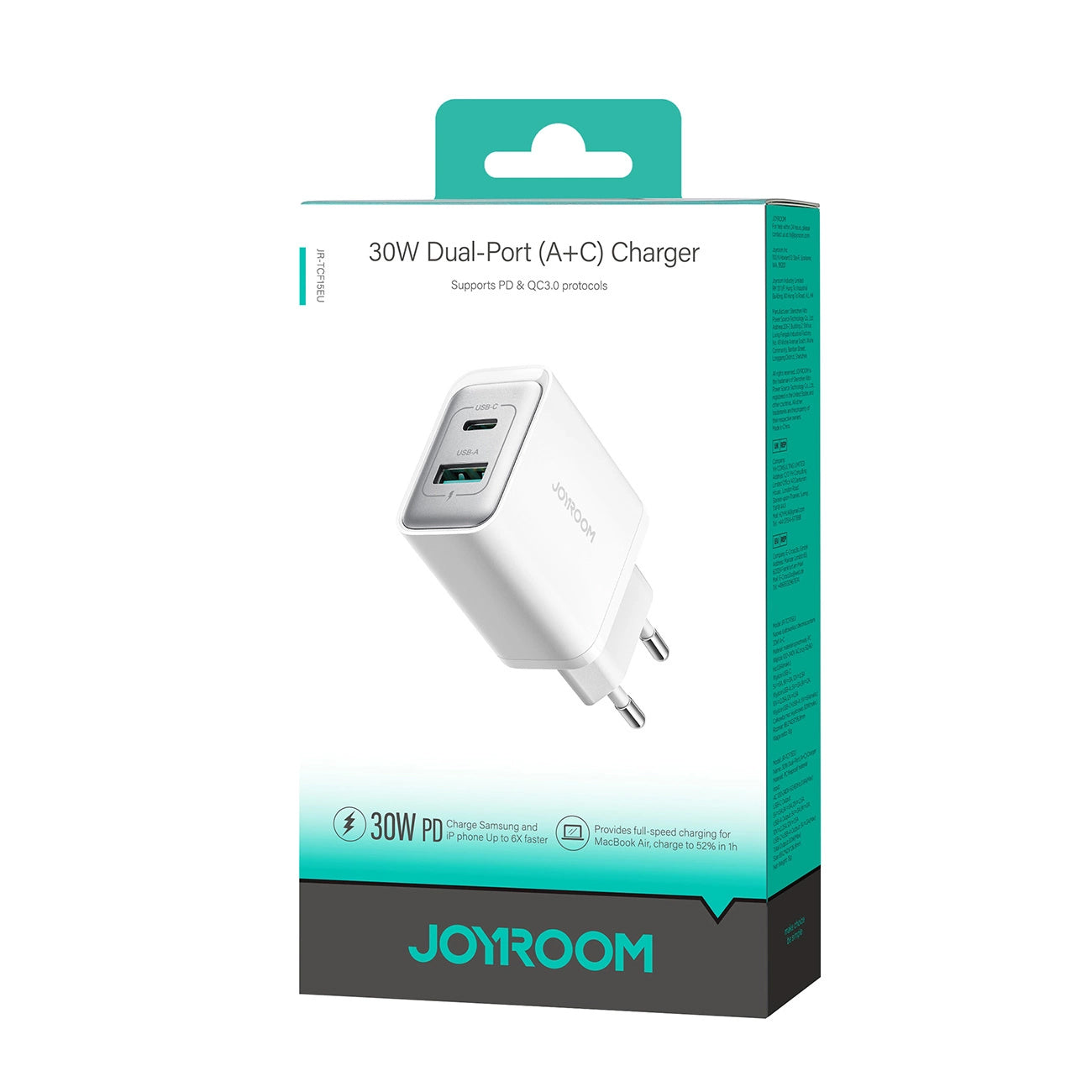 Punjač mreže Joyroom JR-TCF15, 30W, 5A, 1 x USB-A - 1 x USB-C, Bijeli