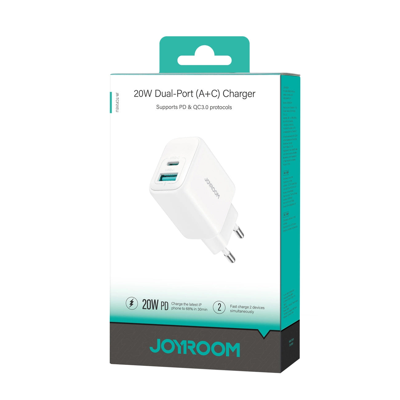 Mrežni punjač Joyroom JR-TCF21, 20W, 3A, 1 x USB-A - 1 x USB-C, Bijeli