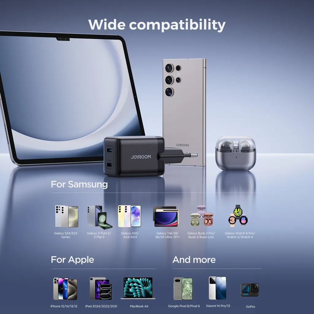 Punjač mreže Joyroom JR-TCG17, 45W, 3A, 2 x USB-C, Crni