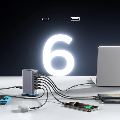 Punjač Stanica Joyroom JR-TCM02, 65W, 3.25A, 2 x USB-A - 4 x USB-C, Siva