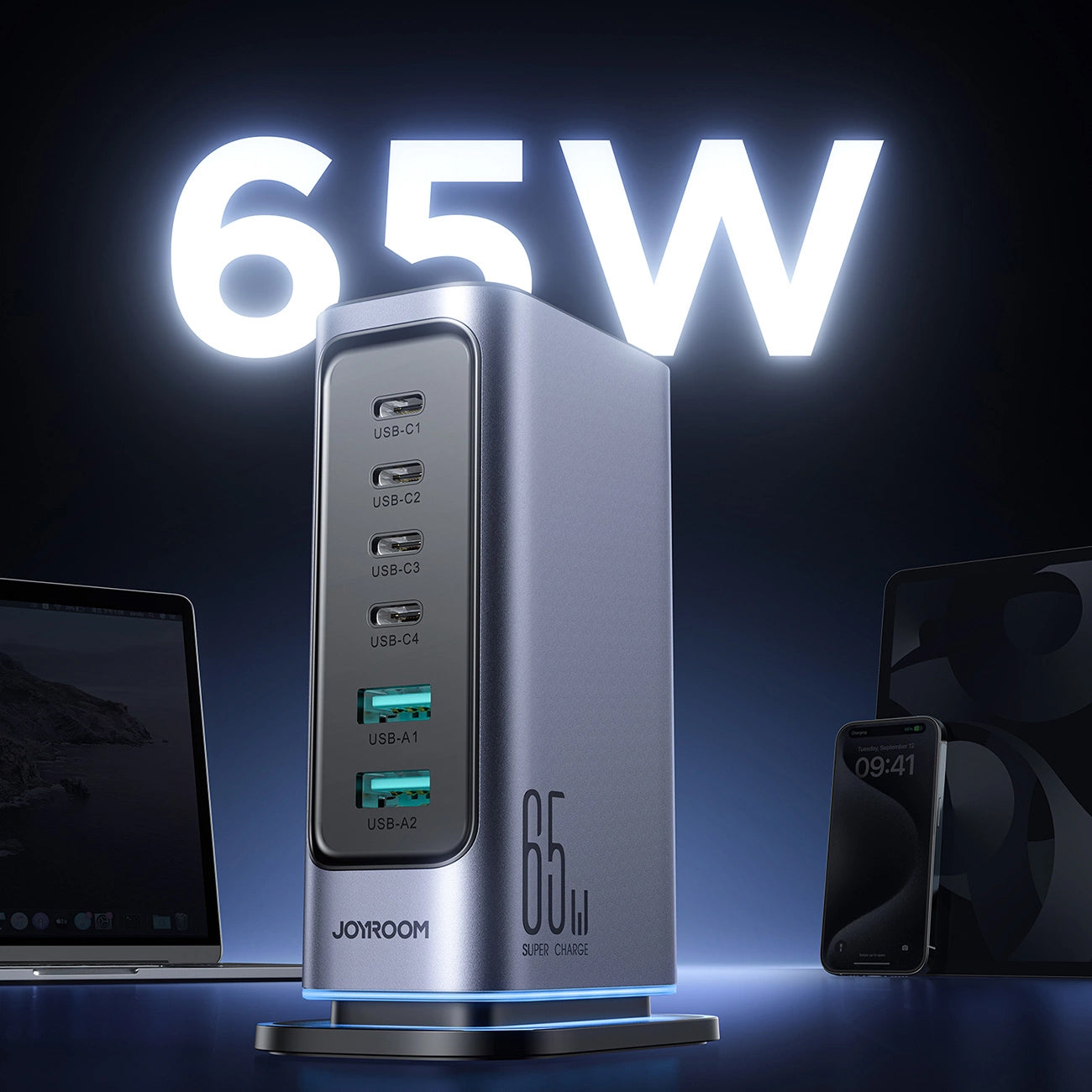 Punjač Stanica Joyroom JR-TCM02, 65W, 3.25A, 2 x USB-A - 4 x USB-C, Siva