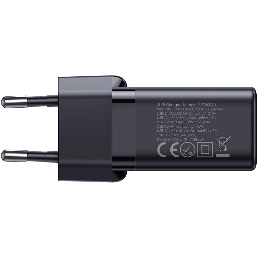 Punjač za mrežu Joyroom JR-TCN03, 24W, 2.4A, 4 x USB-A, Crni