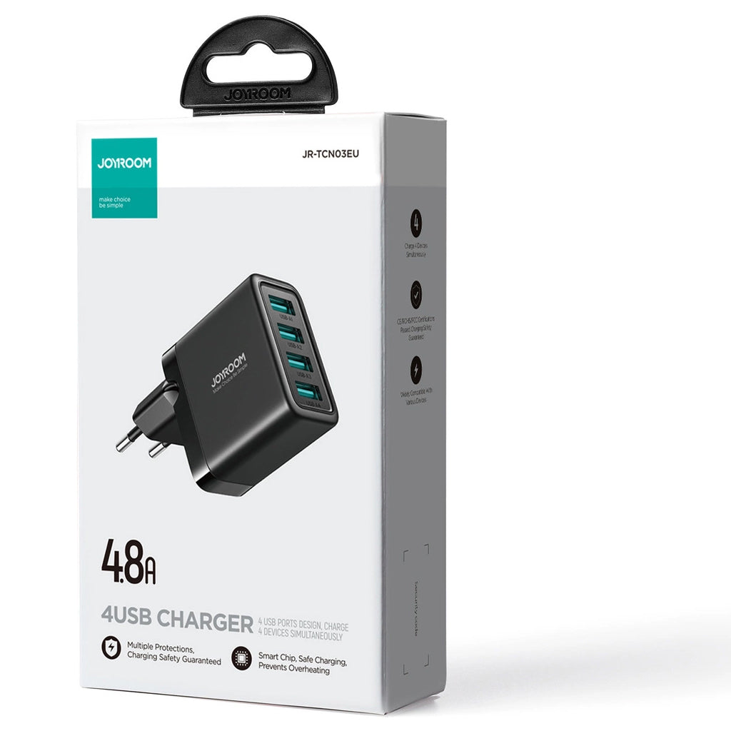 Punjač za mrežu Joyroom JR-TCN03, 24W, 2.4A, 4 x USB-A, Crni