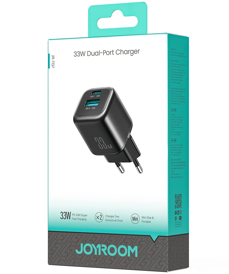 Mrežni punjač Joyroom JR-TG7, 33W, 3A, 1 x USB-A - 1 x USB-C, Crni