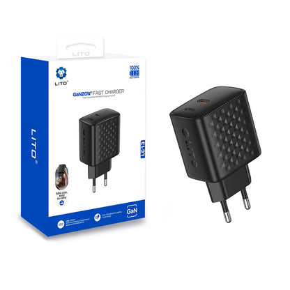 Punjač za mrežu Lito LC13, 20W, 3A, 1 x USB-C, Crni