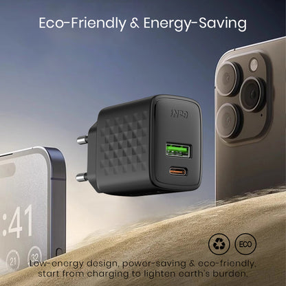 Punjač mreže Lito LC15, 20W, 3A, 1 x USB-A - 1 x USB-C, Crni