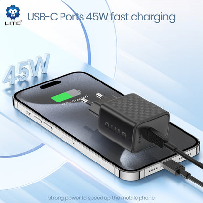 Punjač za mrežu Lito LC20, 45W, 3A, 1 x USB-C, Crni