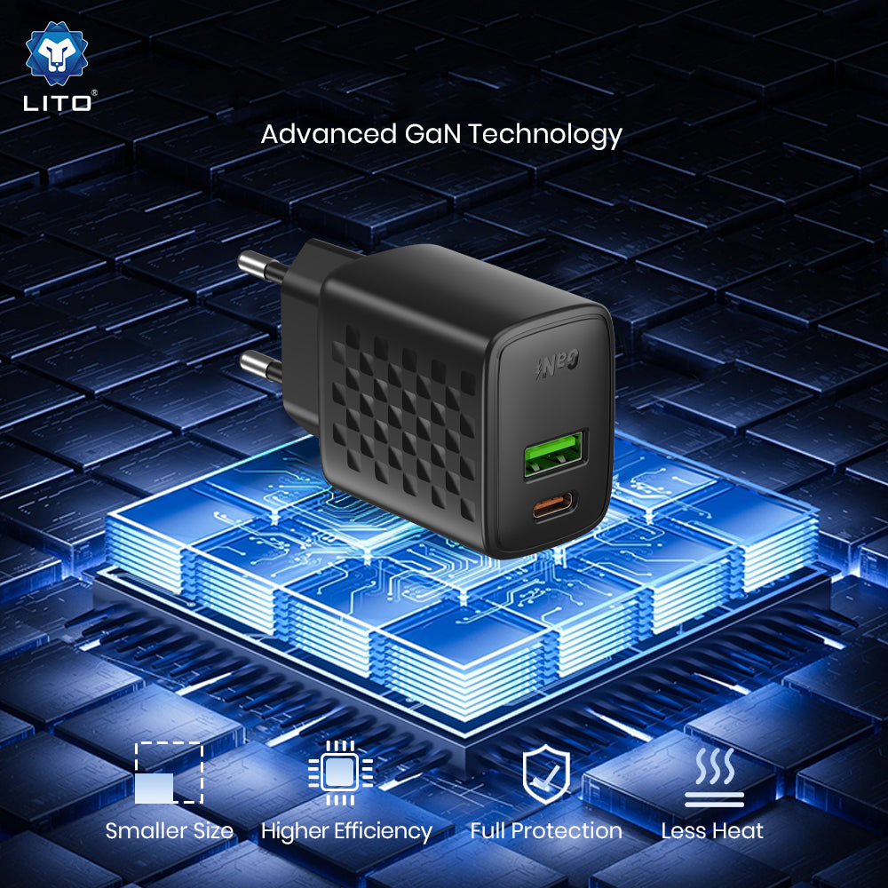 Punjač za mrežu Lito LC24, 65W, 3.25A, 1 x USB-A - 1 x USB-C, Crni