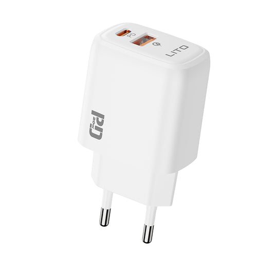 Punjač mreže Lito LC28, 20W, 3A, 1 x USB-A - 1 x USB-C, Bijeli