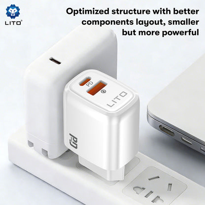 Punjač mreže Lito LC28, 20W, 3A, 1 x USB-A - 1 x USB-C, Bijeli