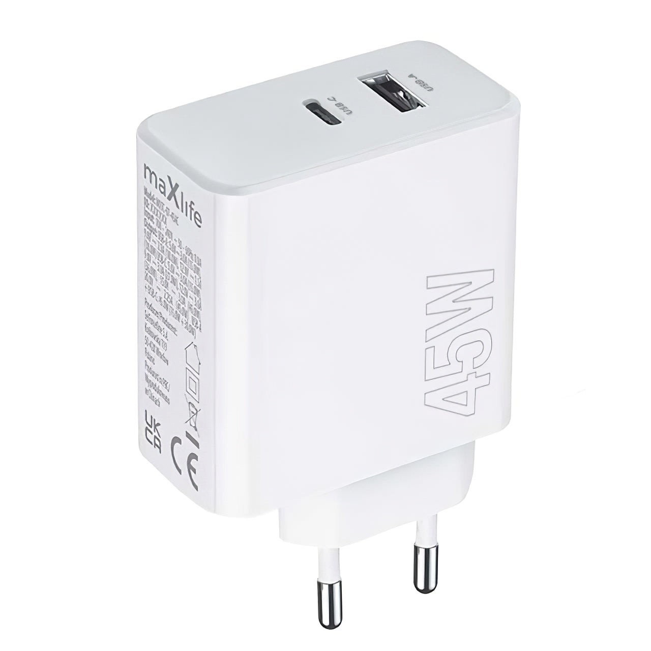 Mrežni punjač MaXlife MXTC-07-45AC, 45W, 3A, 1 x USB-A - 1 x USB-C, Bijeli
