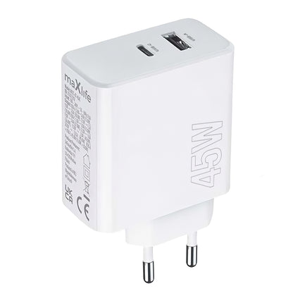 Mrežni punjač MaXlife MXTC-07-45AC, 45W, 3A, 1 x USB-A - 1 x USB-C, Bijeli