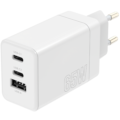 Punjač za mrežu MaXlife MXTC-08-65ACC, 65W, 3.25A, 1 x USB-A - 2 x USB-C, Bijeli