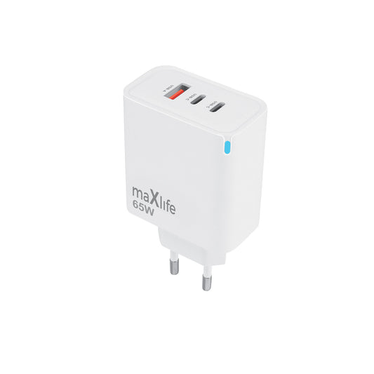 Mrežni punjač MaXlife MXTC-09-65ACC, 65W, 3.25A, 1 x USB-A - 2 x USB-C, Bijeli