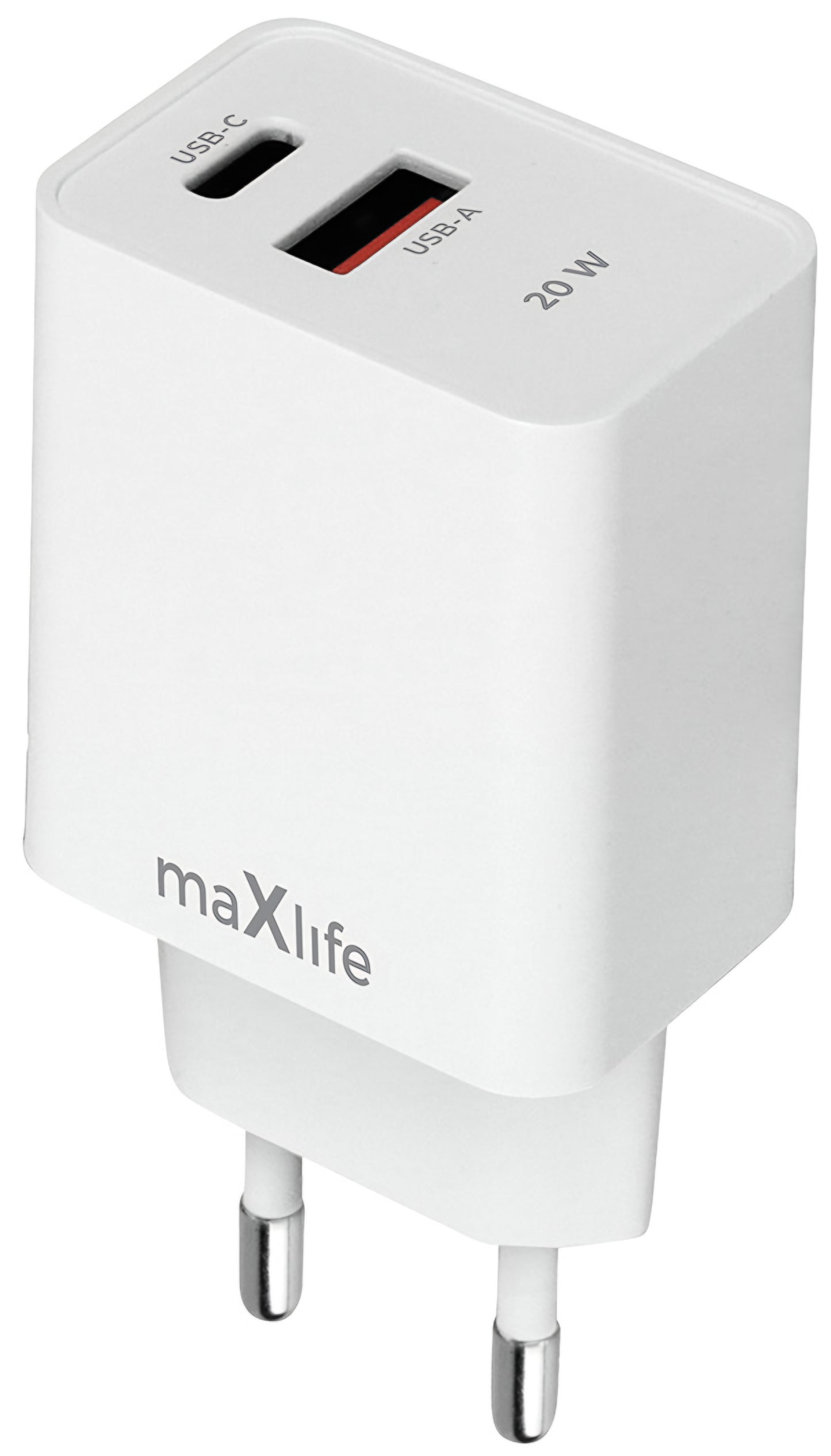 Punjač za mrežu MaXlife MXTC-13-20AC, 20W, 3A, 1 x USB-A - 1 x USB-C, Bijeli