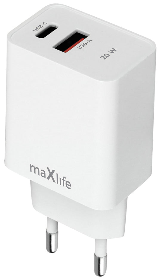 Punjač za mrežu MaXlife MXTC-13-20AC, 20W, 3A, 1 x USB-A - 1 x USB-C, Bijeli