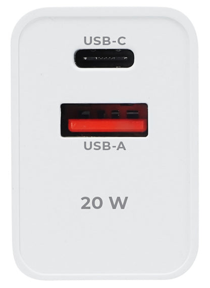 Punjač za mrežu MaXlife MXTC-13-20AC, 20W, 3A, 1 x USB-A - 1 x USB-C, Bijeli