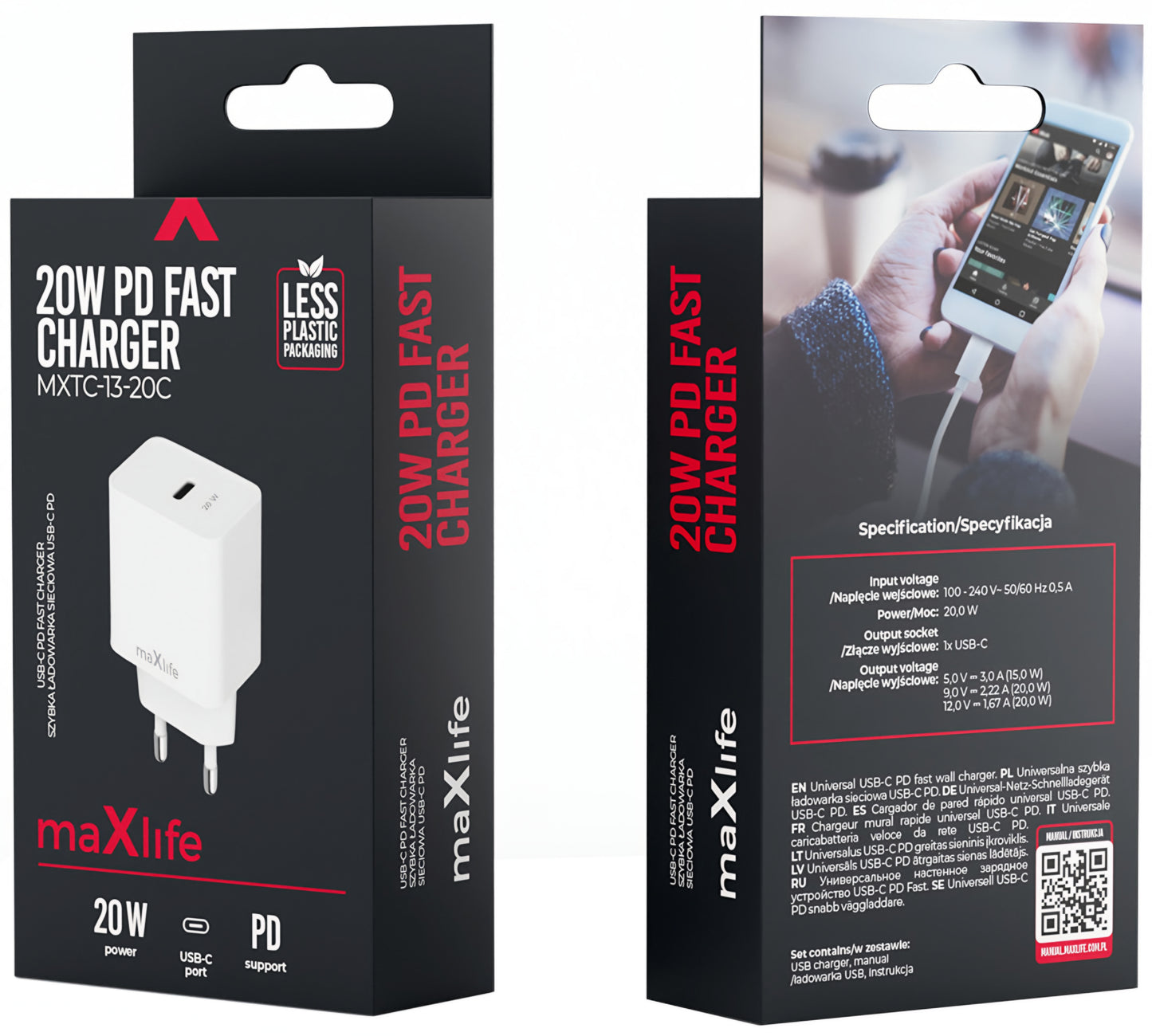 Punjač za mrežu MaXlife MXTC-13-20C, 20W, 3A, 1 x USB-C, Bijeli