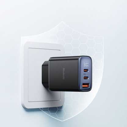 Mrežni punjač McDodo CH-2180 Display, 30W, 3A, 1 x USB-A - 2 x USB-C, Crni