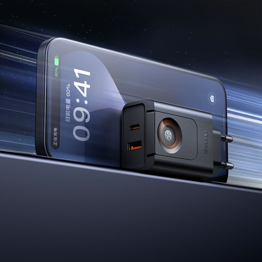 Mrežni punjač McDodo CH-3700 Companion, 30W, 3A, 1 x USB-A - 1 x USB-C, Crni