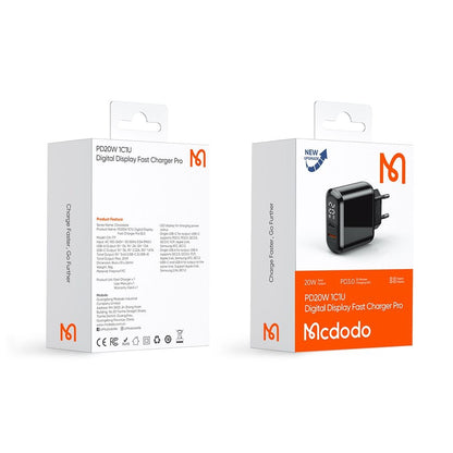 Mrežni punjač McDodo CH-7170 Chocolate Display, 20W, 3A, 1 x USB-A - 1 x USB-C, Crni