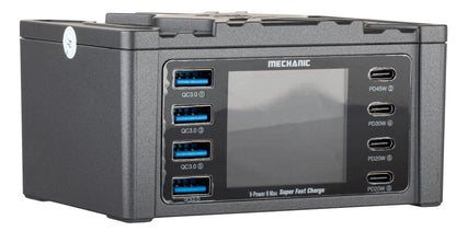 Punjač Stanica Mechanic V-Power Max s zaslonom, 115W, 3A, 4 x USB-A - 4 x USB-C, Crna