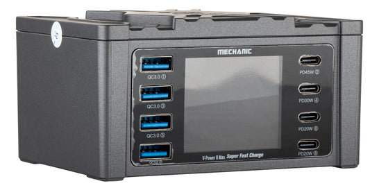 Punjač Stanica Mechanic V-Power Max s zaslonom, 115W, 3A, 4 x USB-A - 4 x USB-C, Crna