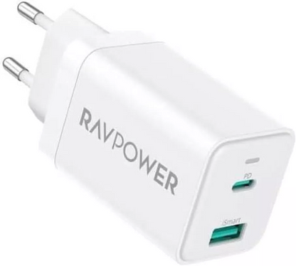 Punjač za mrežu RavPower RP-PC171, 45W, 3A, 1 x USB-A - 1 x USB-C, Bijela