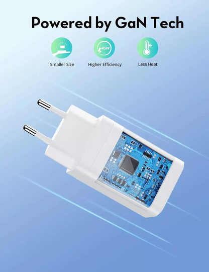 Punjač za mrežu RavPower RP-PC171, 45W, 3A, 1 x USB-A - 1 x USB-C, Bijela