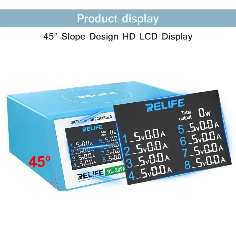 Punjač Stanica Relife RL-309A, 100W, 4.5A, 2 x USB-C - 6 x USB-A, Plava