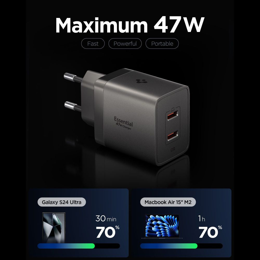 Punjač Mreže Spigen EE472EU Essential, 47W, 3A, 2 x USB-C, Siva ACH10450