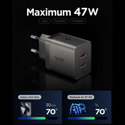 Punjač Mreže Spigen EE472EU Essential, 47W, 3A, 2 x USB-C, Siva ACH10450