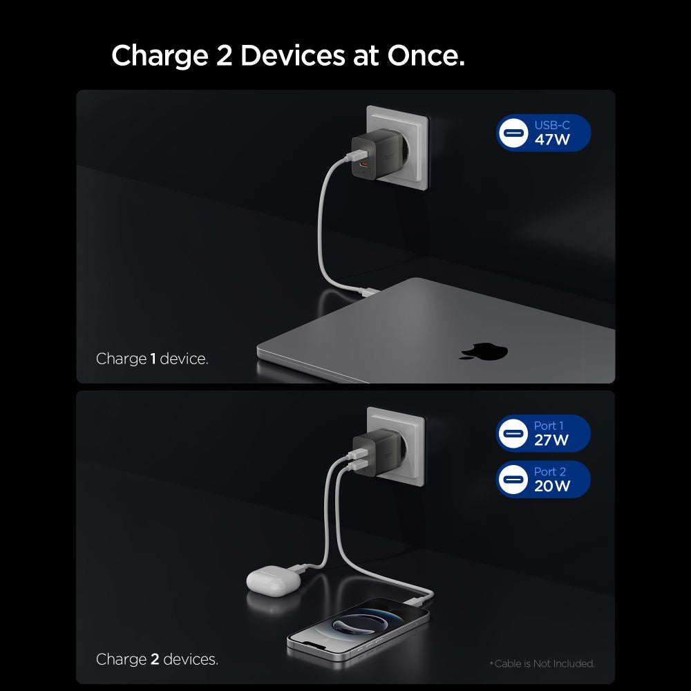 Punjač Mreže Spigen EE472EU Essential, 47W, 3A, 2 x USB-C, Siva ACH10450