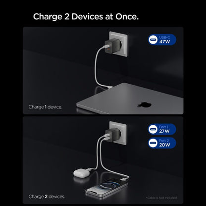 Punjač Mreže Spigen EE472EU Essential, 47W, 3A, 2 x USB-C, Siva ACH10450