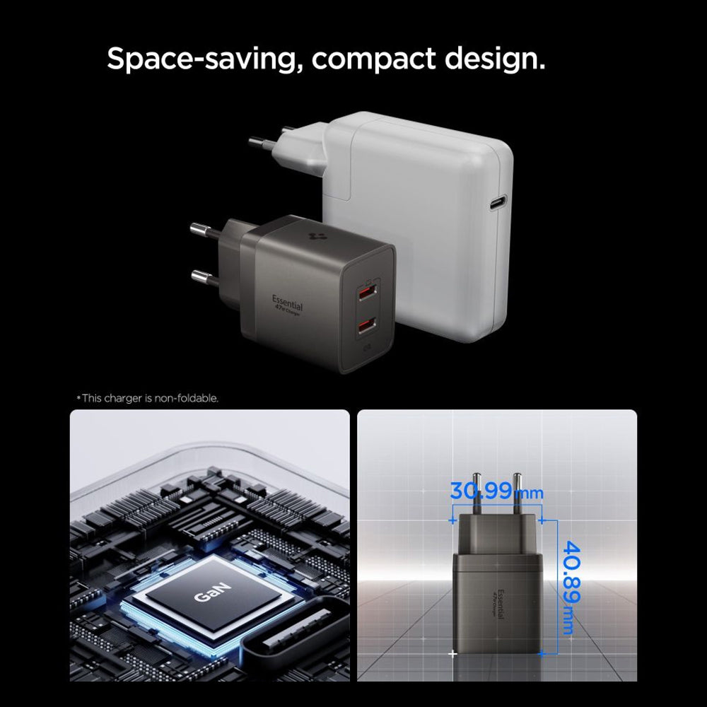 Punjač Mreže Spigen EE472EU Essential, 47W, 3A, 2 x USB-C, Siva ACH10450