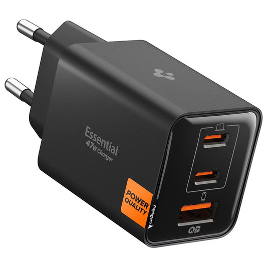 Mrežni punjač Spigen EE473EU Essential, 47W, 3A, 1 x USB-A - 2 x USB-C, Crni ACH09465