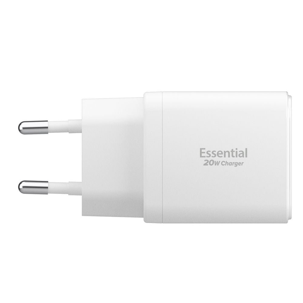 Mrežni punjač Spigen Essential, 20W, 3A, 1 x USB-A - 1 x USB-C, Bijeli