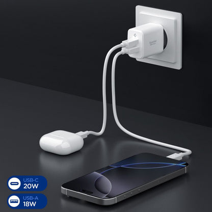 Mrežni punjač Spigen Essential, 20W, 3A, 1 x USB-A - 1 x USB-C, Bijeli