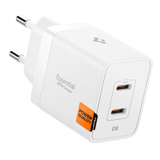 Punjač mreže Spigen Essential, 47W, 3A, 2 x USB-C, Bijeli