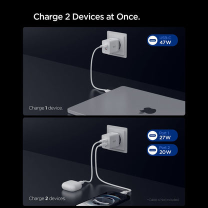 Punjač mreže Spigen Essential, 47W, 3A, 2 x USB-C, Bijeli