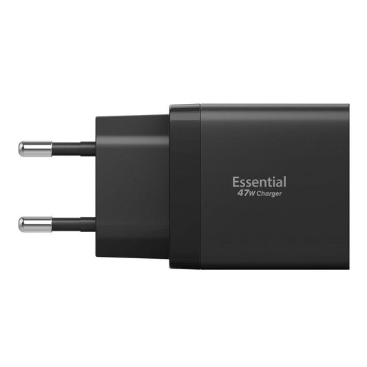 Punjač mreže Spigen Essential, 47W, 3A, 2 x USB-C, Crni