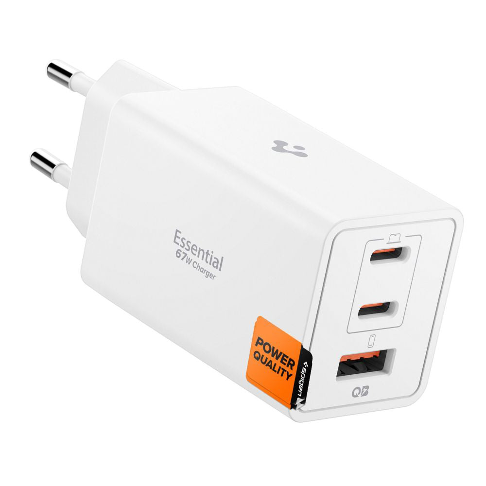 Mrežni punjač Spigen Essential, 67W, 3.25A, 1 x USB-A - 2 x USB-C, Bijeli ACH08710