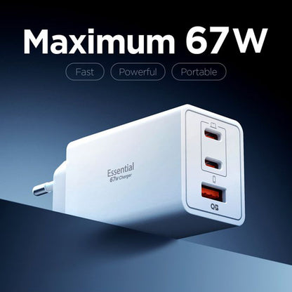 Mrežni punjač Spigen Essential, 67W, 3.25A, 1 x USB-A - 2 x USB-C, Bijeli ACH08710