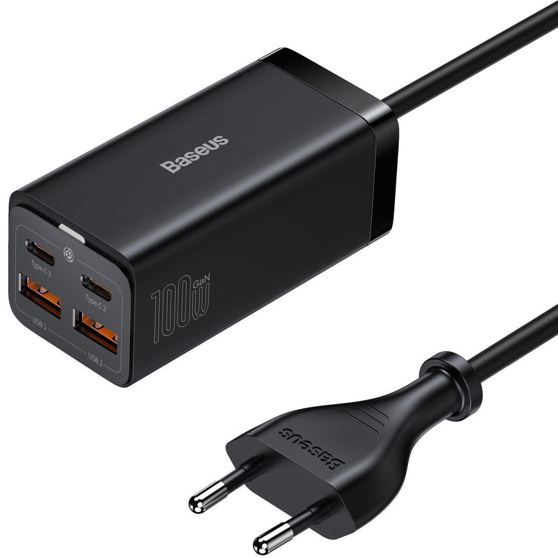 Punjač Stanica Baseus GaN3 Pro, 100W, 5A, 2 x USB-A - 2 x USB-C, Crni CCGP000101